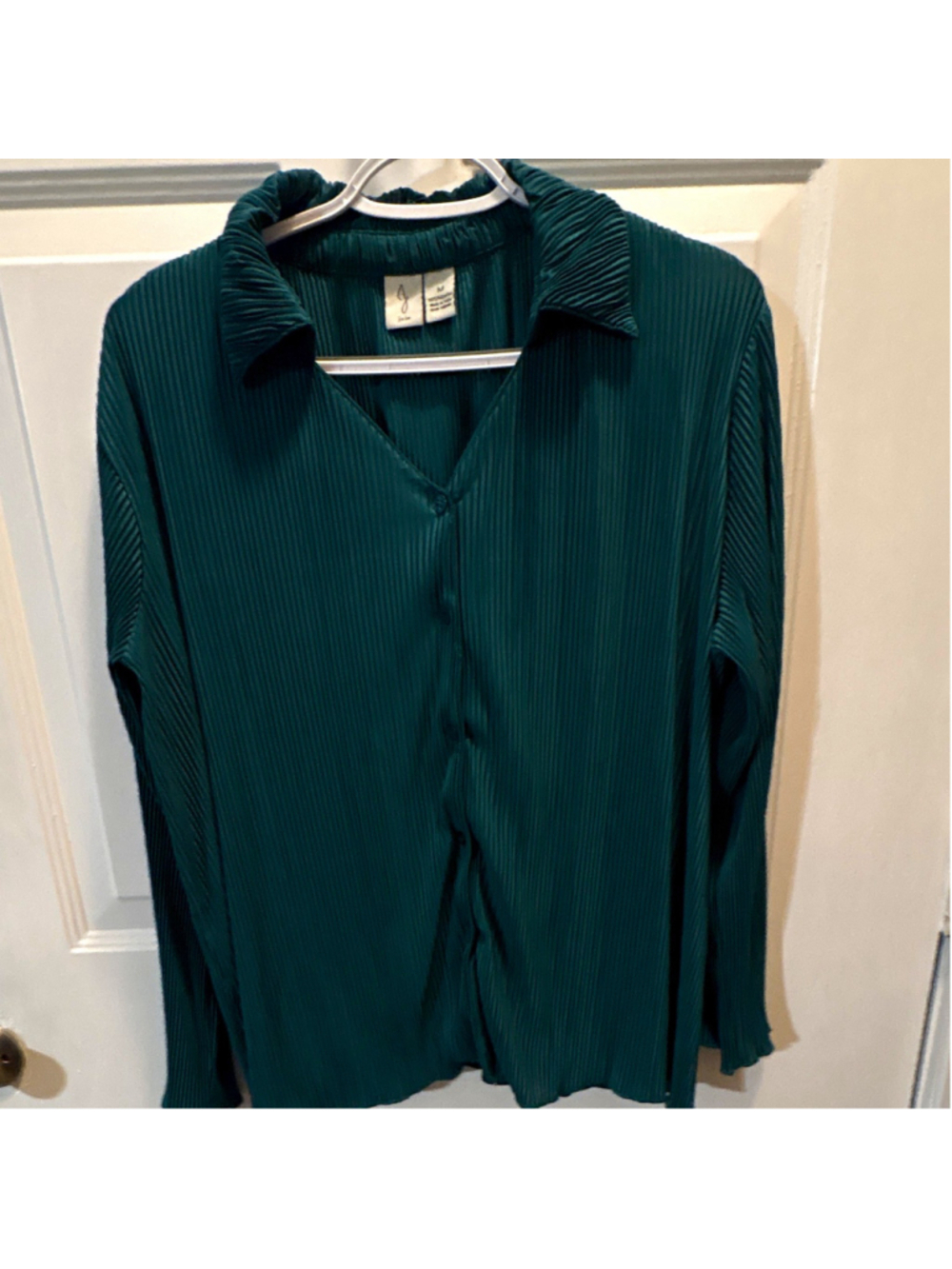 Joie Green Pleated Collared Button Front Bell Long Sleeve Blouse Women's M
